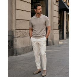 Мужское вязаное поло Zegna в светло-бежевом оттенке