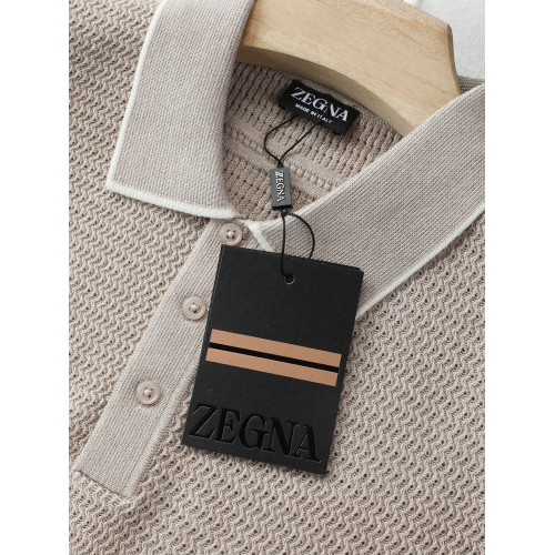 Мужское вязаное поло Zegna в светло-бежевом оттенке